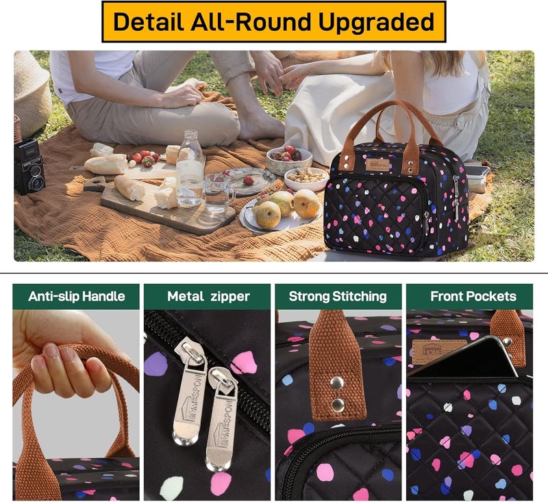 Buringer HOMESPON Lunch Bag for Woman Man Adults with Front Pocket Insulated Lunch Tote Lunch Box Container for Work Picnic or Travel（Multi Dots） - Image 4